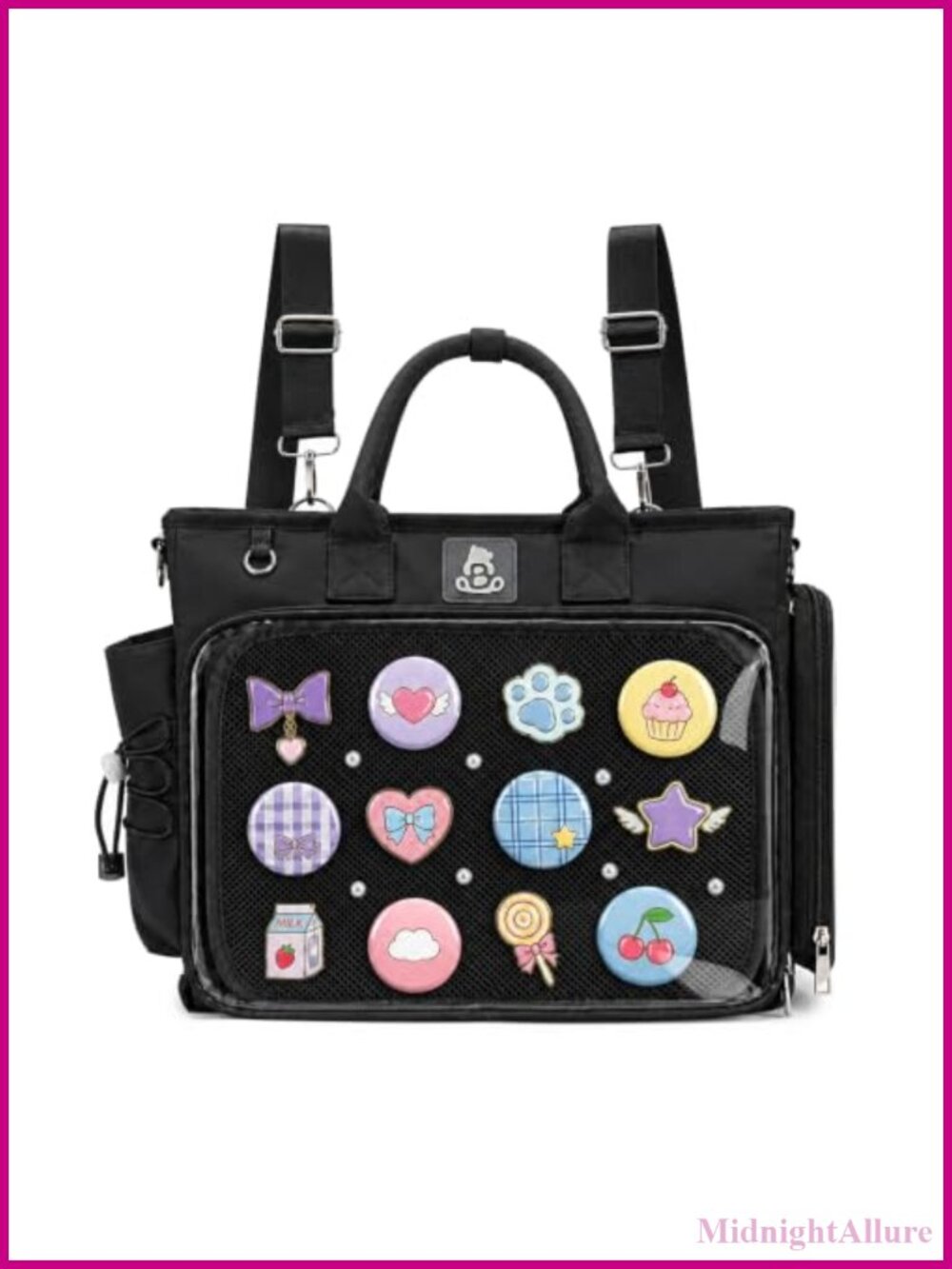 Large Ita Backpack Pin Display Crossbody Bag Nylon Transparent Window